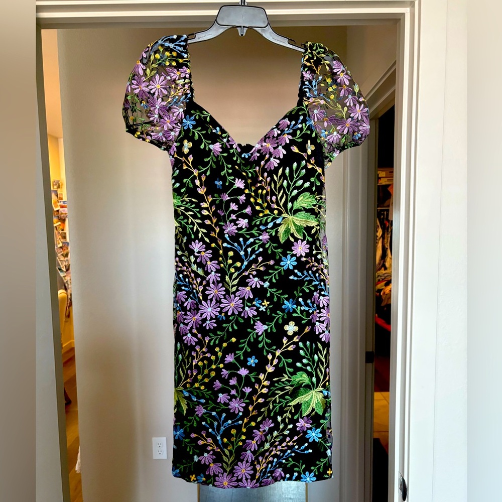 Kensie Floral Embroidered Black Dress